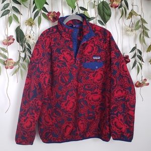 Patagonia Snap-T Synchilla *RARE* Barceloneta Classic Red Lotus Flower Print